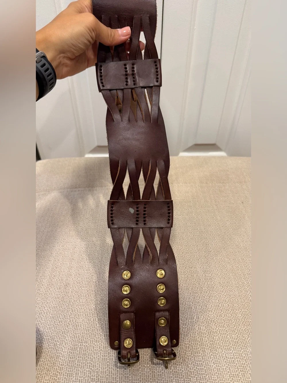 Lucky Penny Anthropologie Brown Leather Belt Braided Women’s Size S